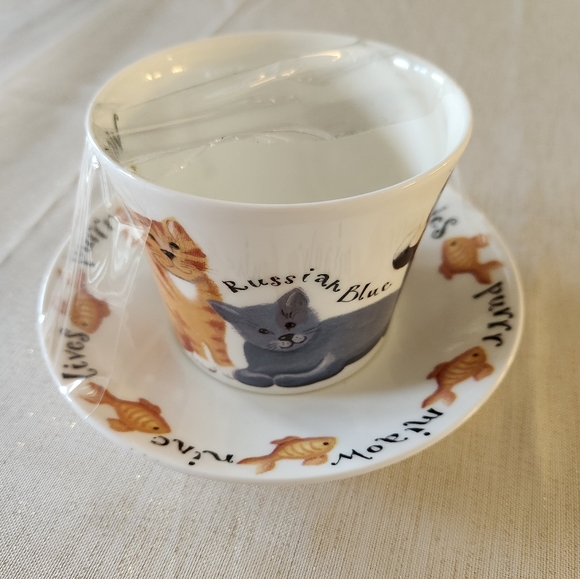Cat Print Coffee Mug and Saucer - Picture 3 of 5